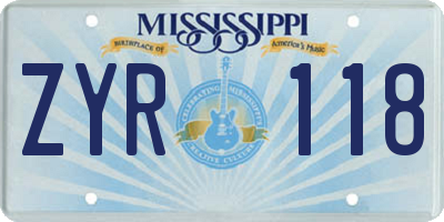 MS license plate ZYR118