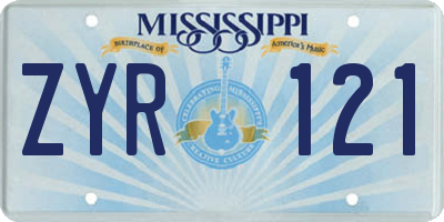 MS license plate ZYR121