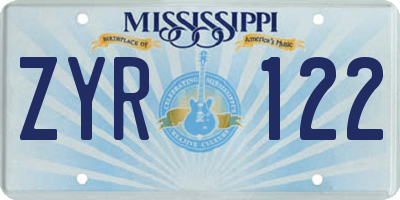 MS license plate ZYR122