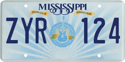 MS license plate ZYR124