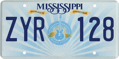 MS license plate ZYR128