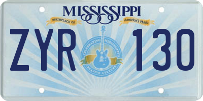 MS license plate ZYR130