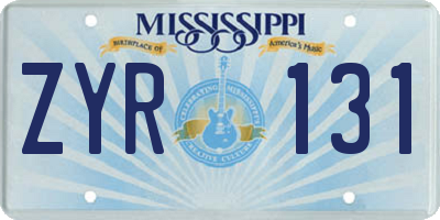 MS license plate ZYR131
