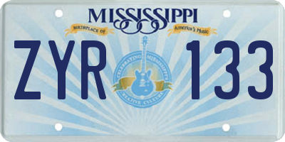 MS license plate ZYR133