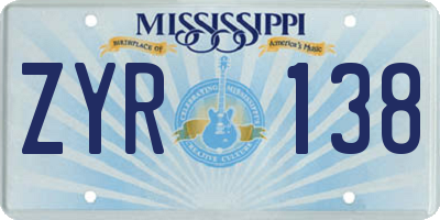 MS license plate ZYR138