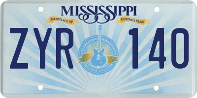 MS license plate ZYR140