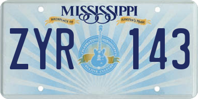 MS license plate ZYR143