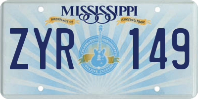 MS license plate ZYR149