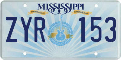 MS license plate ZYR153