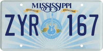 MS license plate ZYR167