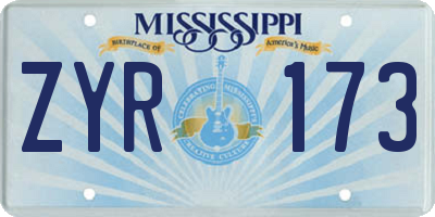 MS license plate ZYR173