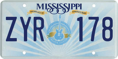MS license plate ZYR178