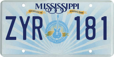 MS license plate ZYR181
