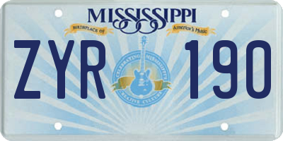 MS license plate ZYR190