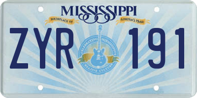 MS license plate ZYR191