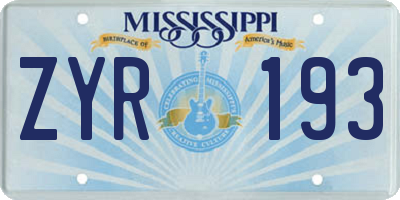 MS license plate ZYR193