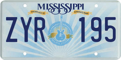 MS license plate ZYR195