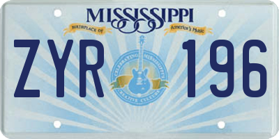 MS license plate ZYR196