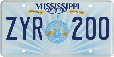 MS license plate ZYR200