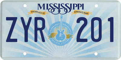 MS license plate ZYR201