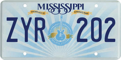 MS license plate ZYR202