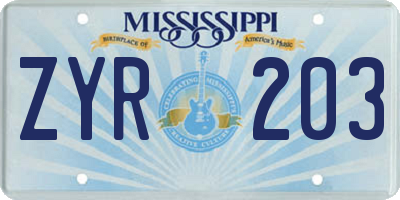 MS license plate ZYR203