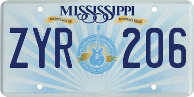 MS license plate ZYR206