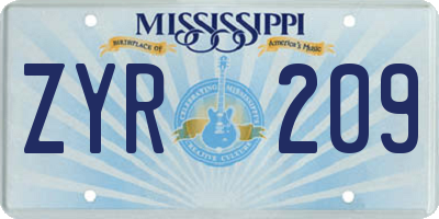 MS license plate ZYR209