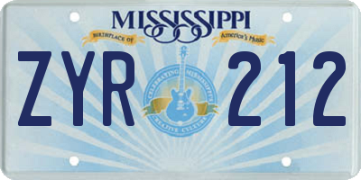 MS license plate ZYR212