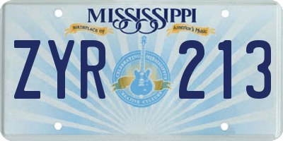 MS license plate ZYR213