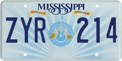 MS license plate ZYR214