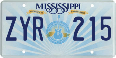 MS license plate ZYR215