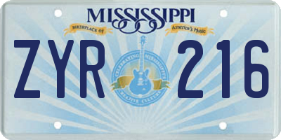 MS license plate ZYR216