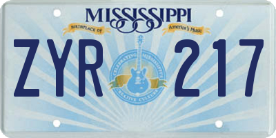 MS license plate ZYR217
