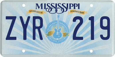MS license plate ZYR219