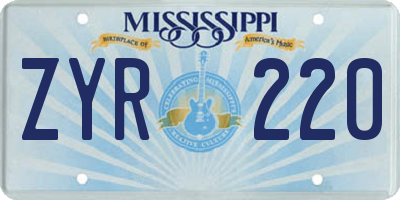 MS license plate ZYR220