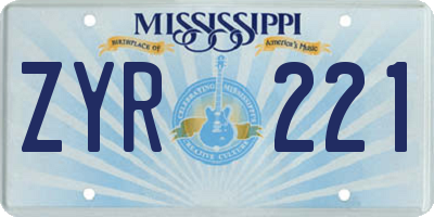 MS license plate ZYR221