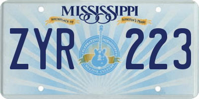 MS license plate ZYR223