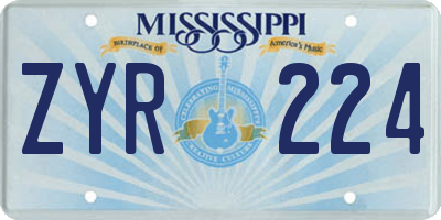 MS license plate ZYR224