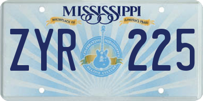 MS license plate ZYR225