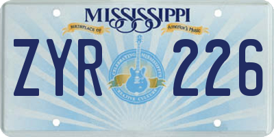 MS license plate ZYR226