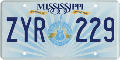 MS license plate ZYR229