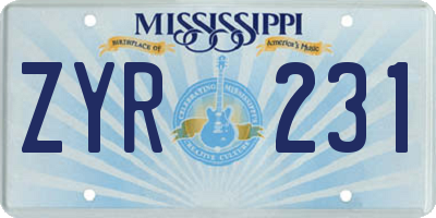 MS license plate ZYR231