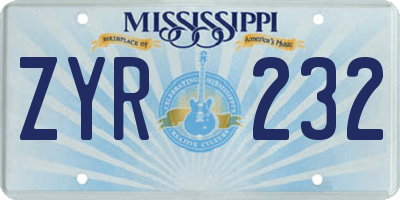 MS license plate ZYR232
