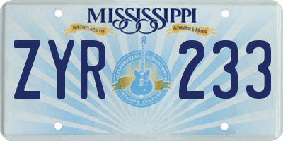 MS license plate ZYR233