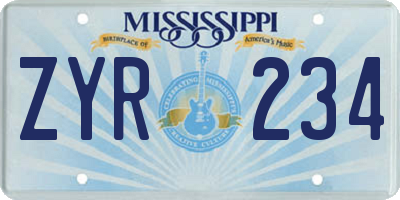 MS license plate ZYR234