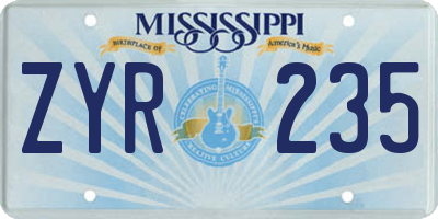 MS license plate ZYR235