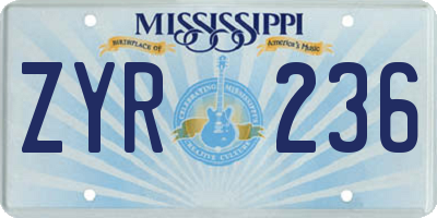 MS license plate ZYR236