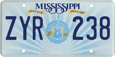 MS license plate ZYR238