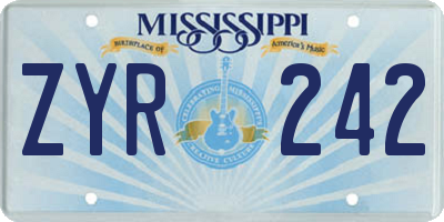 MS license plate ZYR242